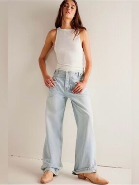 We The Free by Free People Palmer Cuffed Jeans in Daydream Blue NWT